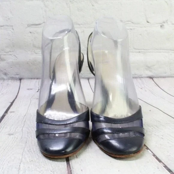 Joey Blue Leather Slip On High Heel Ankle Strap Sandals Size 7 M - Picture 4 of 9